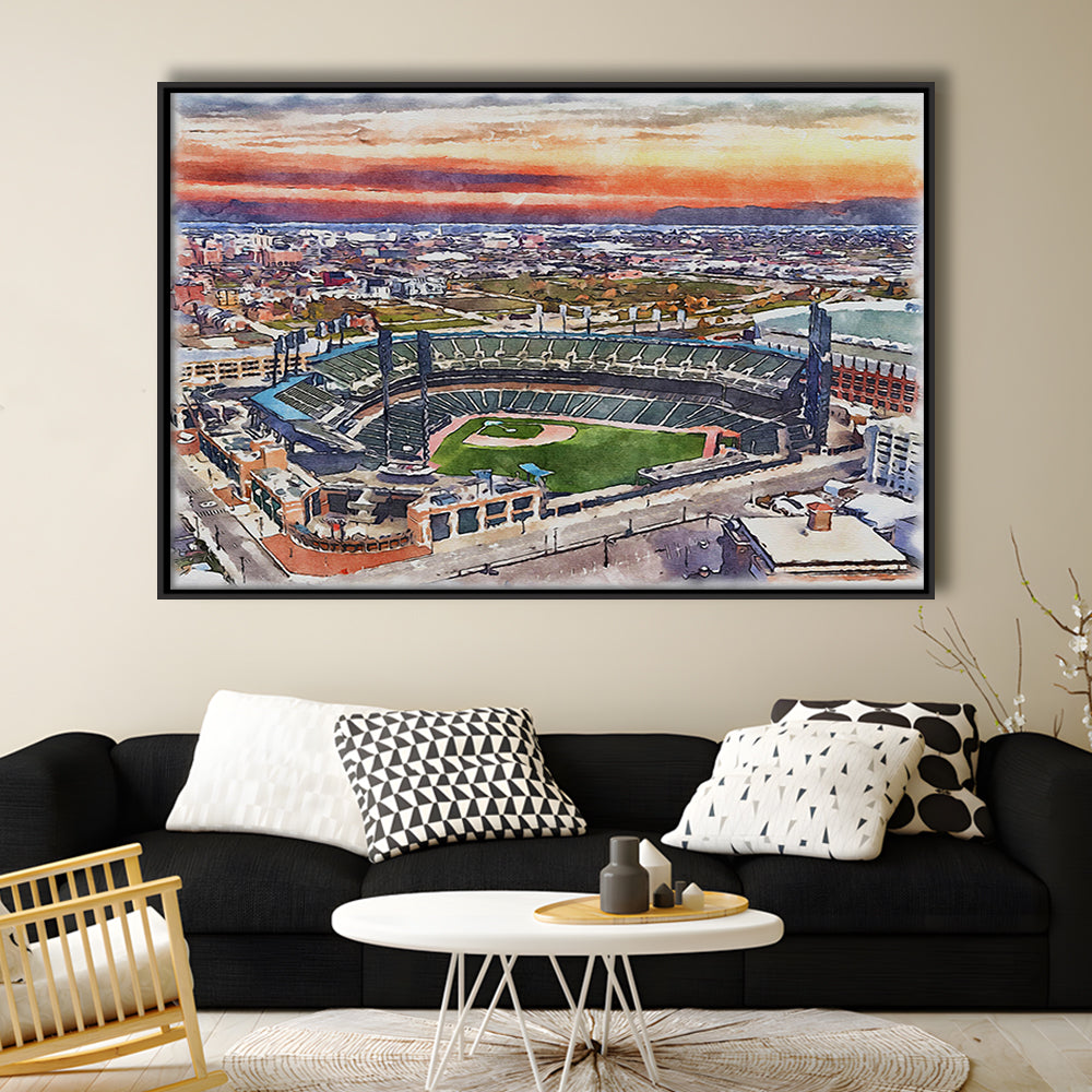 Comerica Park Painting Canvas, Tigers Watercolor, Sport Gift Art, Framed Canvas Print Wall Art