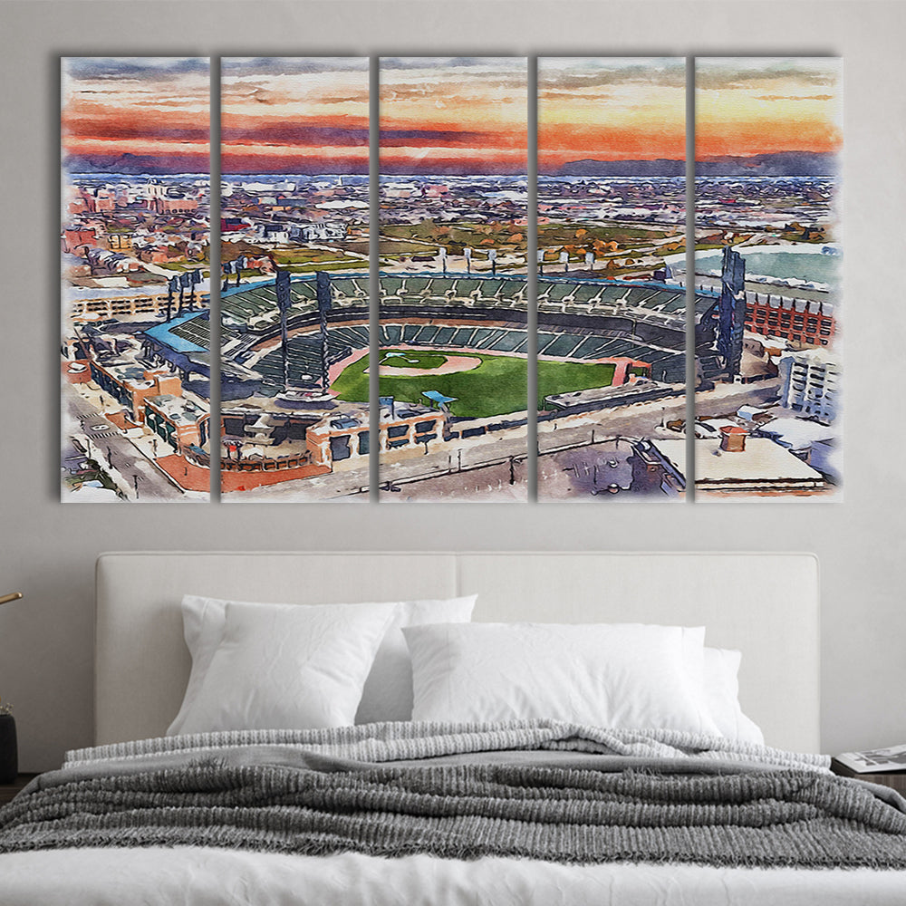 Comerica Park Painting Canvas, Tigers Watercolor, Sport Art, Extra Large Canvas Print Wall Art