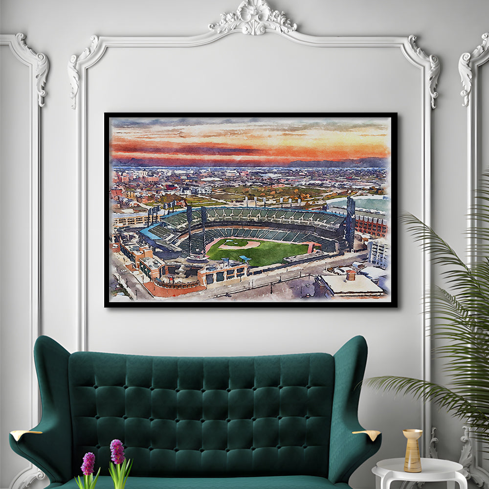 Comerica Park Painting Canvas, Tigers Watercolor, Sport Gift Art, Framed Art Print Wall Decor