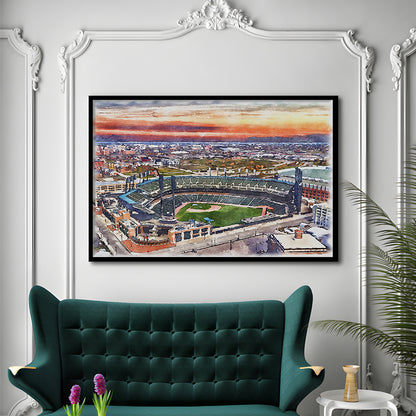 Comerica Park Painting Canvas, Tigers Watercolor, Sport Gift Art, Framed Art Print Wall Decor