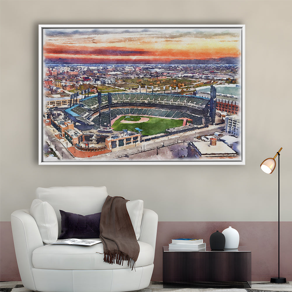 Comerica Park Painting Canvas, Tigers Watercolor, Sport Gift Art, Framed Canvas Print Wall Art