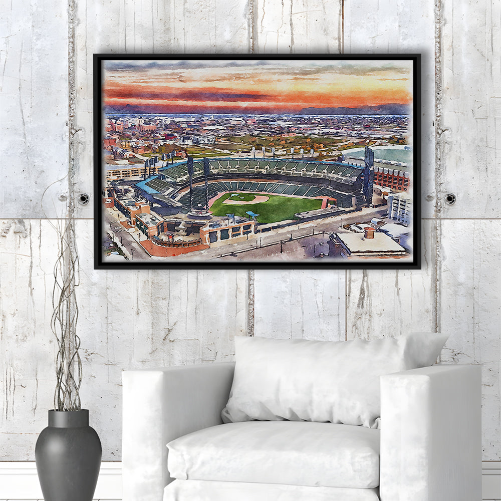 Comerica Park Painting Canvas, Tigers Watercolor, Sport Gift Art, Framed Canvas Print Wall Art
