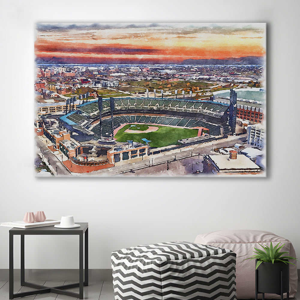 Comerica Park Painting Canvas, Tigers Watercolor, Sport Art, Gifts for him, Canvas Print Wall Art