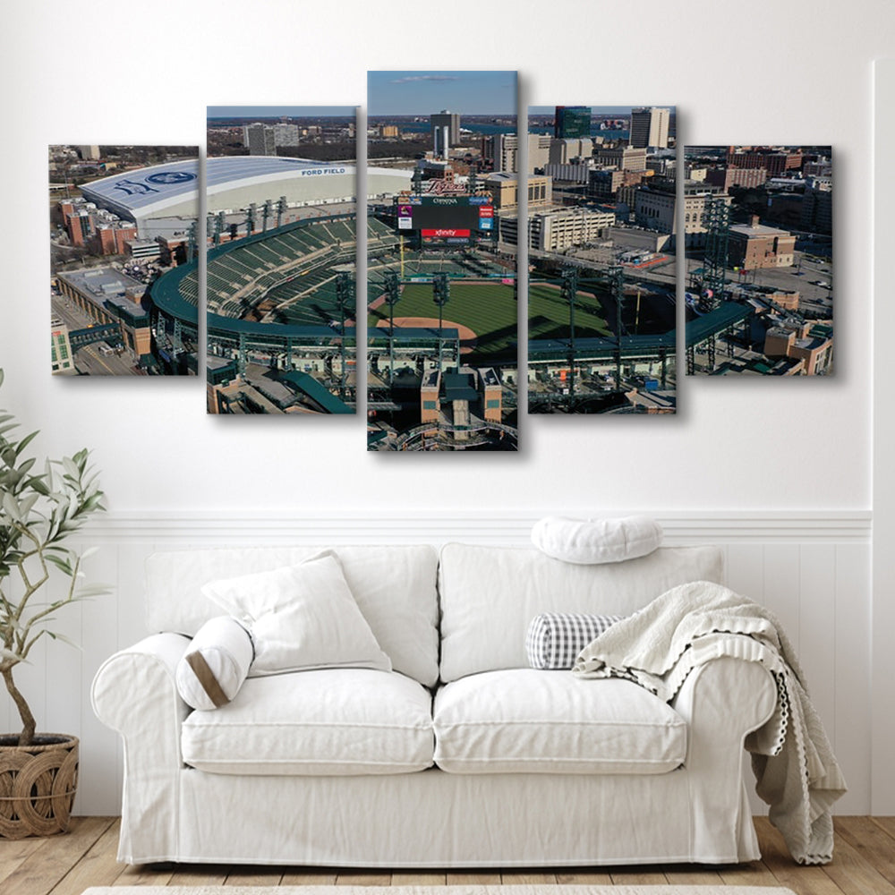 Comerica Park Aerial View, Stadium Canvas, Sport Art, Gift for him, 5 Panel, Large Canvas, Canvas Print Wall Art