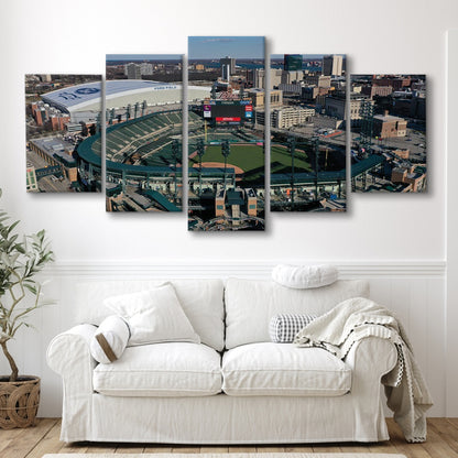 Comerica Park Aerial View, Stadium Canvas, Sport Art, Gift for him, 5 Panel, Large Canvas, Canvas Print Wall Art
