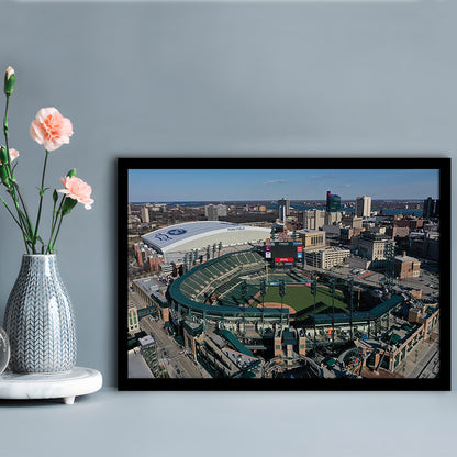Comerica Park Aerial View, Stadium Canvas, Sport Art, Gift for him, Framed Art Print Wall Decor, Picture Framed