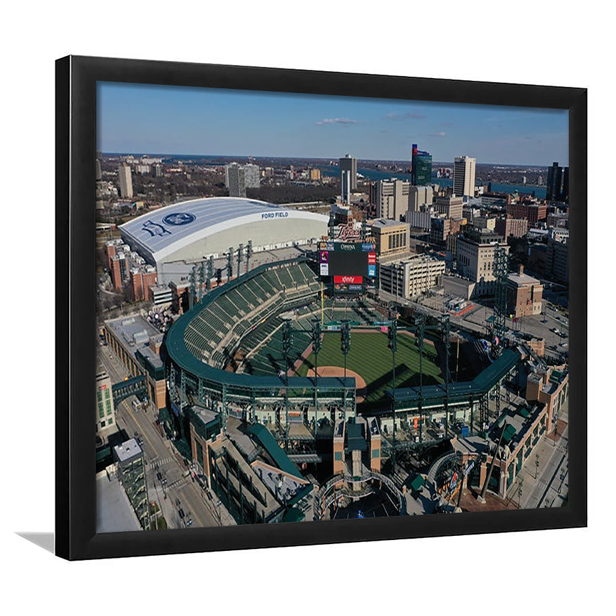 Comerica Park Aerial View, Stadium Canvas, Sport Art, Gift for him, Framed Art Print Wall Decor, Picture Framed