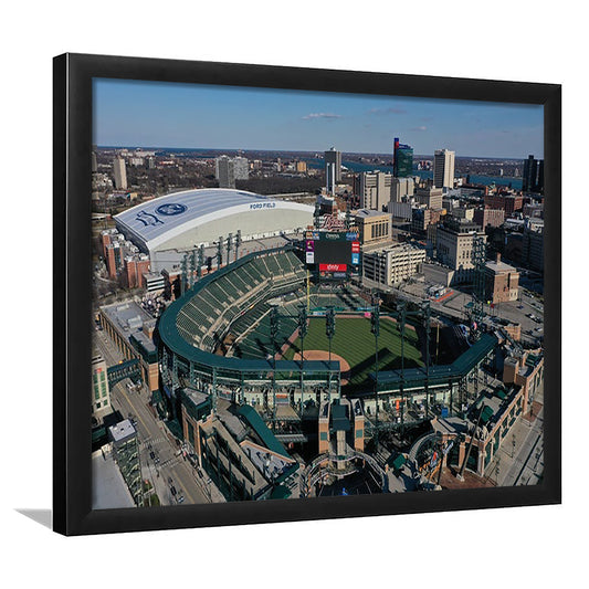 Comerica Park Aerial View, Stadium Canvas, Sport Art, Gift for him, Framed Art Print Wall Decor, Picture Framed