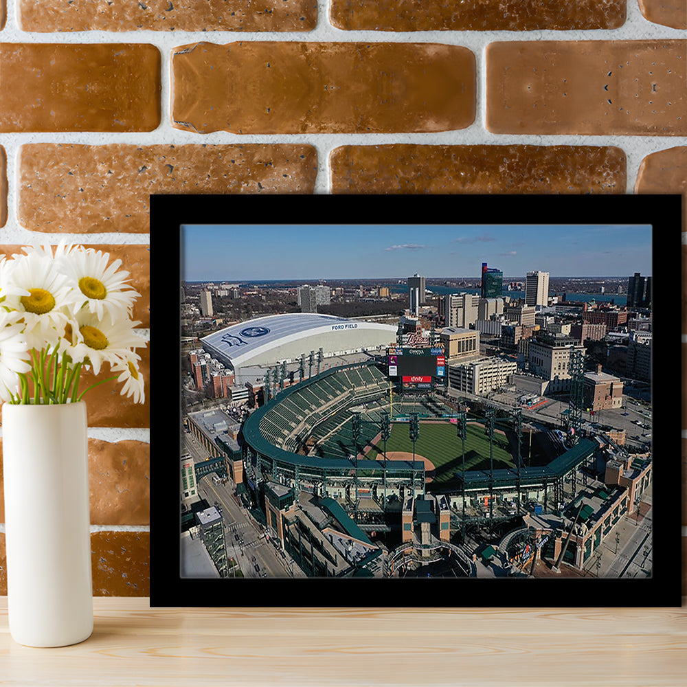 Comerica Park Aerial View, Stadium Canvas, Sport Art, Gift for him, Framed Art Print Wall Decor, Picture Framed