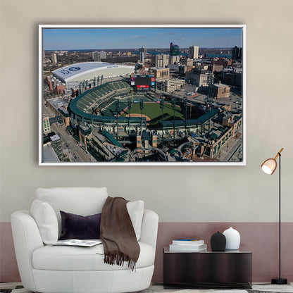 Comerica Park Aerial View, Stadium Canvas, Sport Art, Framed Canvas Print Wall Art, Floating Frame