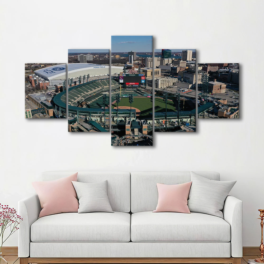 Comerica Park Aerial View, Stadium Canvas, Sport Art, Gift for him, 5 Panel, Large Canvas, Canvas Print Wall Art