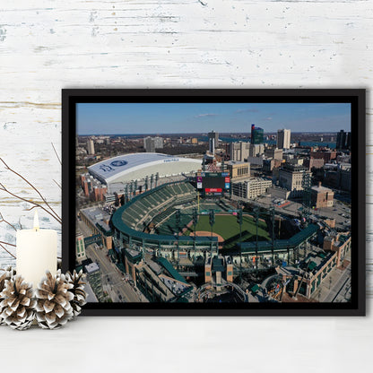 Comerica Park Aerial View, Stadium Canvas, Sport Art, Framed Canvas Print Wall Art, Floating Frame