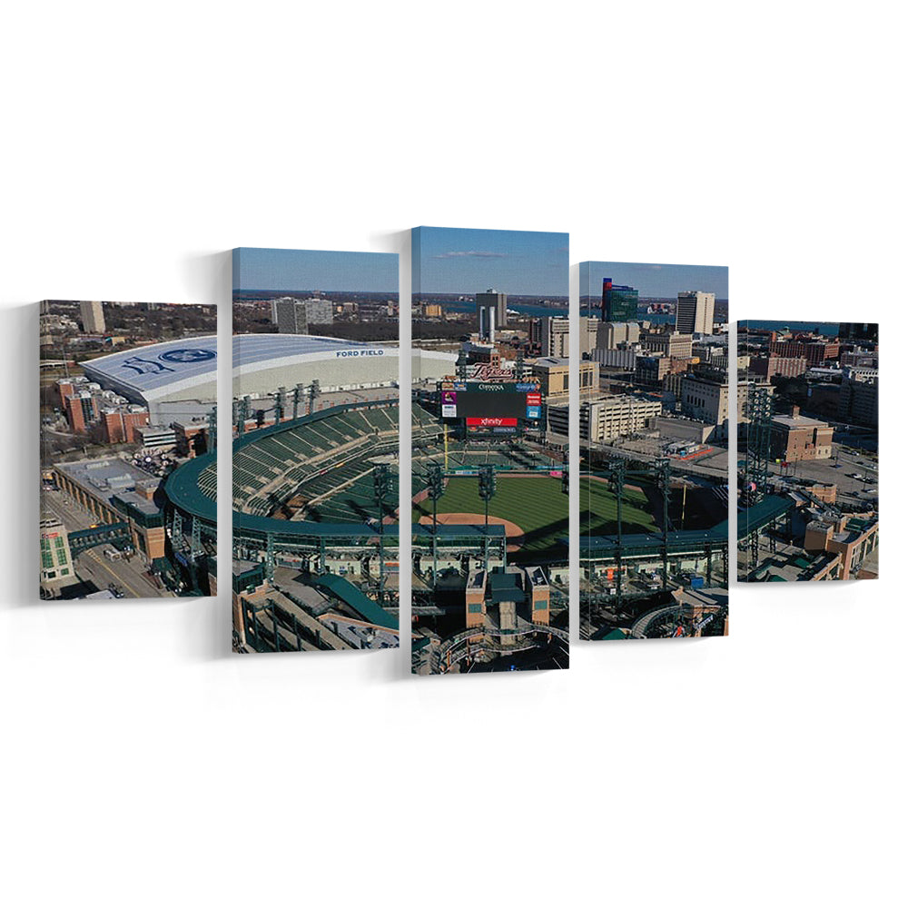 Comerica Park Aerial View, Stadium Canvas, Sport Art, Gift for him, 5 Panel, Large Canvas, Canvas Print Wall Art