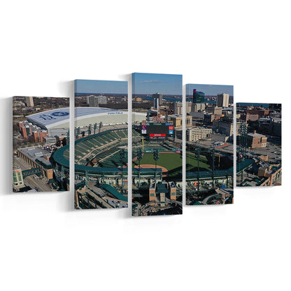 Comerica Park Aerial View, Stadium Canvas, Sport Art, Gift for him, 5 Panel, Large Canvas, Canvas Print Wall Art