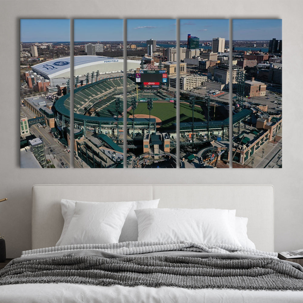 Comerica Park Aerial View, Stadium Canvas, Sport Art, 5 Panel B, Extra Large Canvas, Canvas Print Wall Art