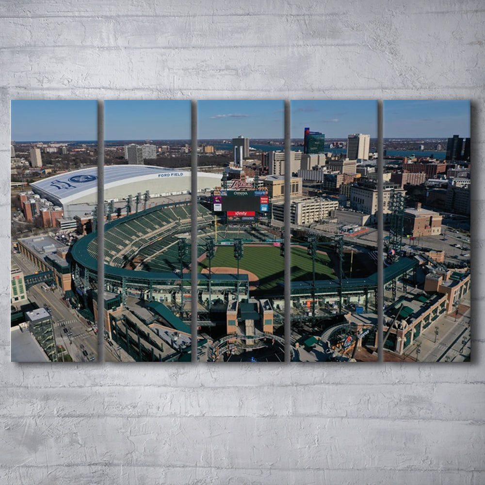Comerica Park Aerial View, Stadium Canvas, Sport Art, 5 Panel B, Extra Large Canvas, Canvas Print Wall Art