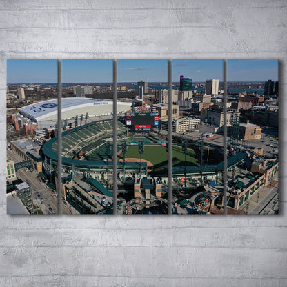Comerica Park Aerial View, Stadium Canvas, Sport Art, 5 Panel B, Extra Large Canvas, Canvas Print Wall Art