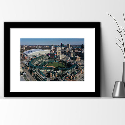 Comerica Park Aerial View, Stadium Canvas, Sport Art, Gift for him, White Border Framed Art Print Wall Decor
