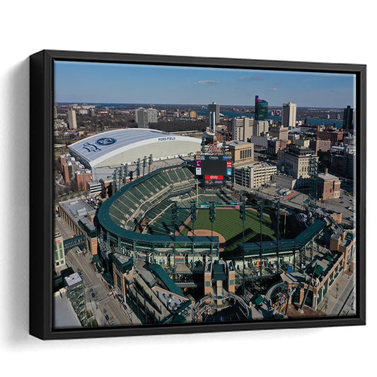 Comerica Park Aerial View, Stadium Canvas, Sport Art, Framed Canvas Print Wall Art, Floating Frame