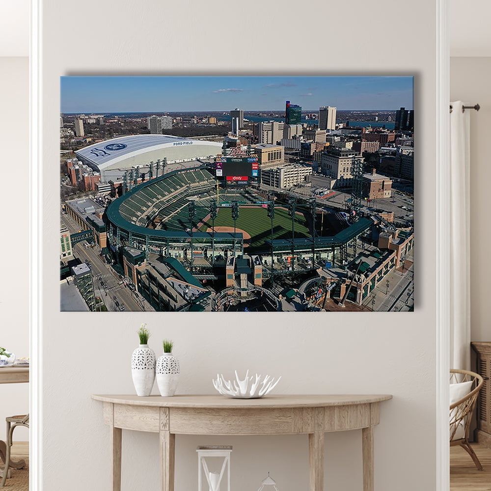 Comerica Park Aerial View, Stadium Canvas, Sport Art, Gift for him, Man Cave Decor, Art Print, Canvas Print Wall Art