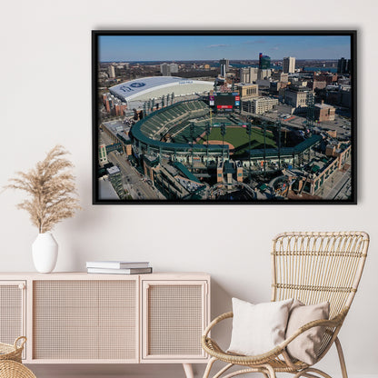 Comerica Park Aerial View, Stadium Canvas, Sport Art, Framed Canvas Print Wall Art, Floating Frame