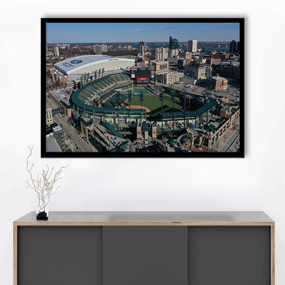 Comerica Park Aerial View, Stadium Canvas, Sport Art, Gift for him, Framed Art Print Wall Decor, Picture Framed