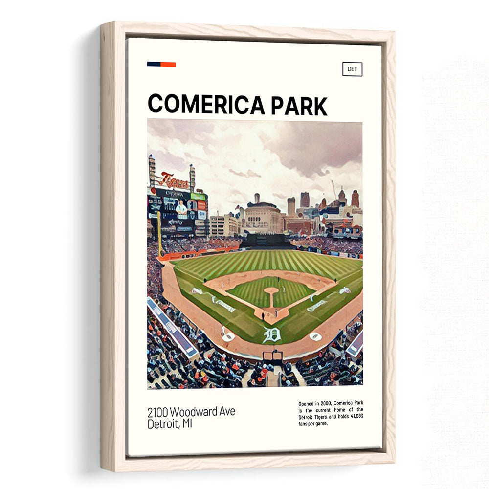 Comerica Park Print, Detroit Tigers Stadium Canvas Art, Man Cave Gift, Floating Framed Canvas Print Wall Art