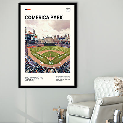 Comerica Park Print, Detroit Tigers Stadium Art, Gifts for him, Sport Art, Framed Art Print Wall Decor