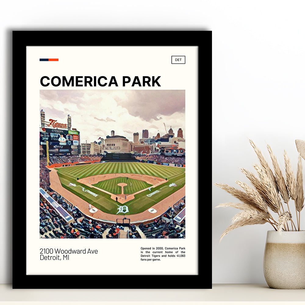 Comerica Park Print, Detroit Tigers Stadium Art, Gifts for him, Sport Art, Framed Art Print Wall Decor