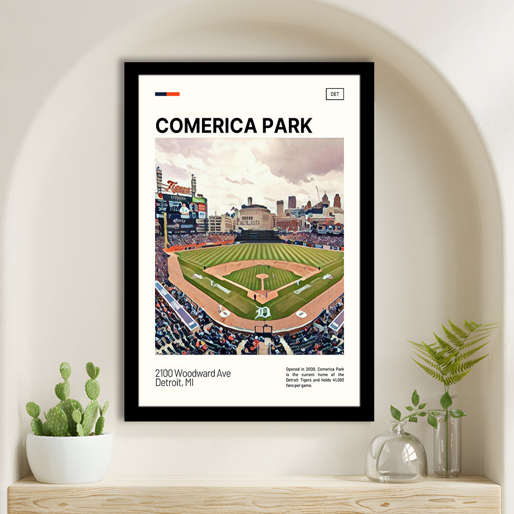 Comerica Park Print, Detroit Tigers Stadium Art, Gifts for him, Sport Art, Framed Art Print Wall Decor