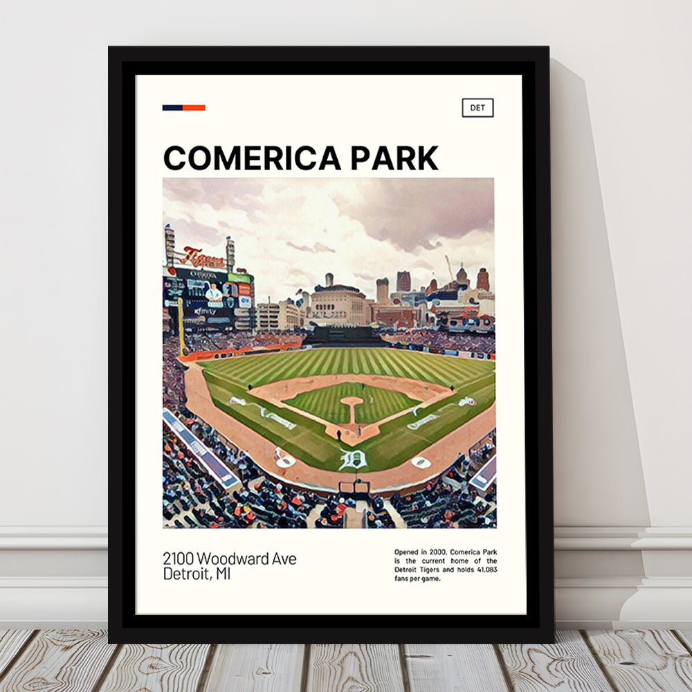 Comerica Park Print, Detroit Tigers Stadium Canvas Art, Man Cave Gift, Floating Framed Canvas Print Wall Art