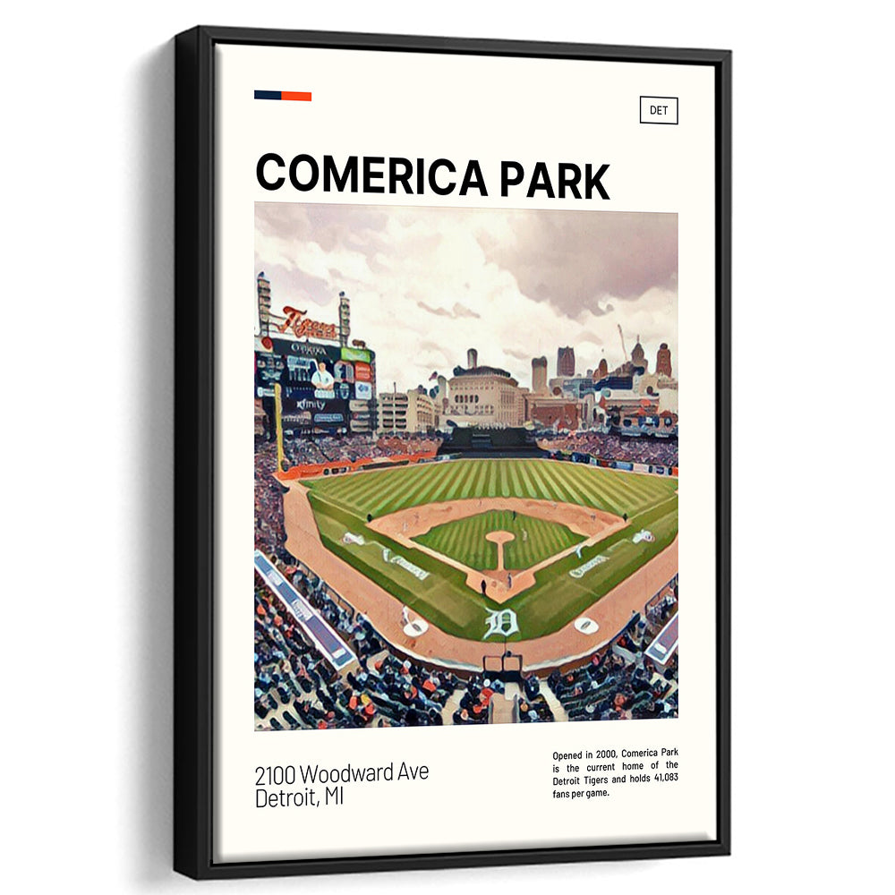 Comerica Park Print, Detroit Tigers Stadium Canvas Art, Man Cave Gift, Floating Framed Canvas Print Wall Art