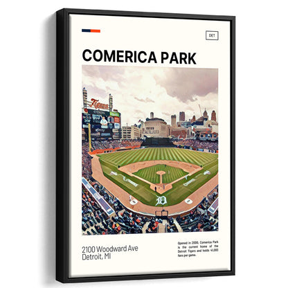 Comerica Park Print, Detroit Tigers Stadium Canvas Art, Man Cave Gift, Floating Framed Canvas Print Wall Art