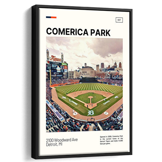 Comerica Park Print, Detroit Tigers Stadium Canvas Art, Man Cave Gift, Floating Framed Canvas Print Wall Art