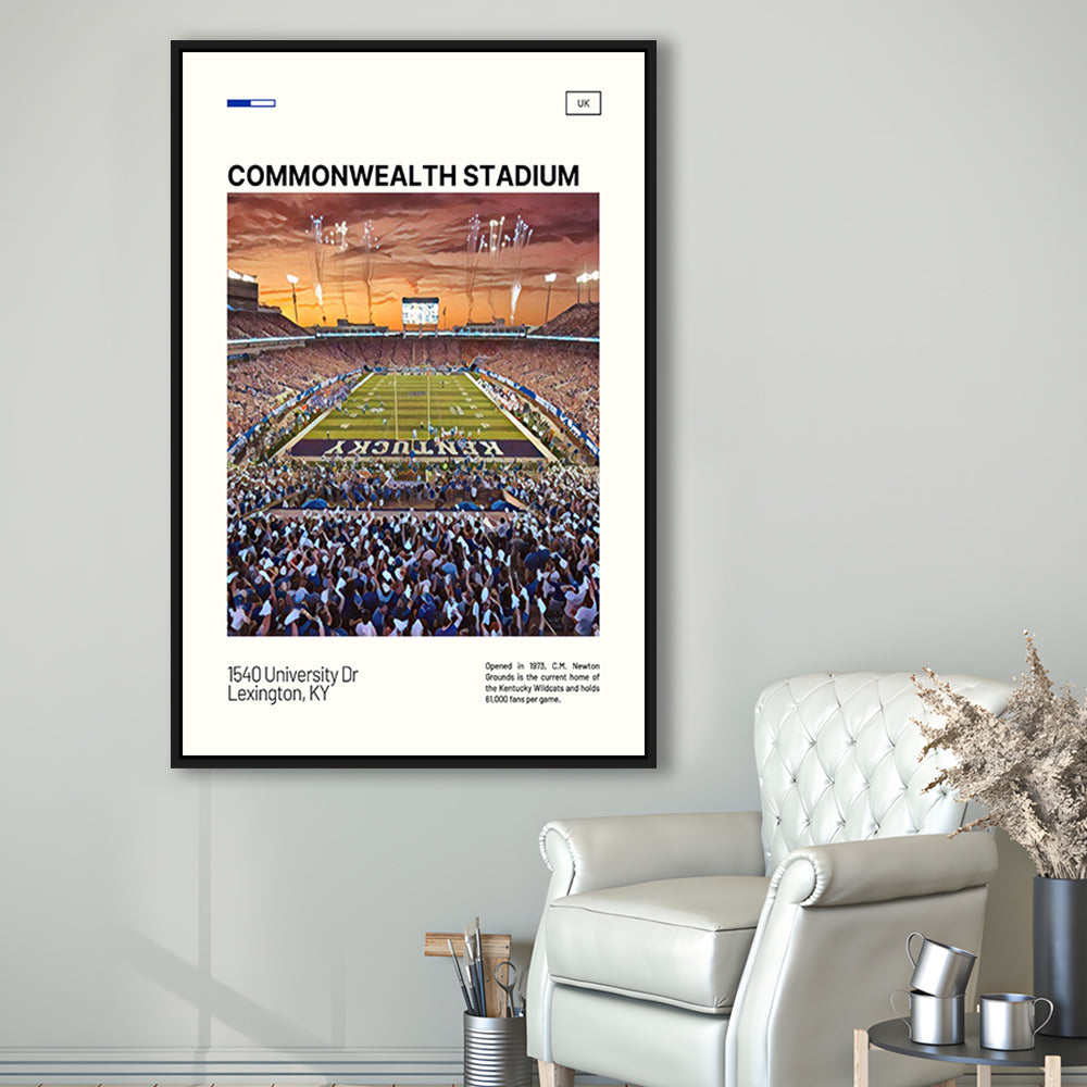 Commonwealth Stadium Print, Kentucky Wildcats Stadium Canvas Art, Man Cave Gift, Floating Framed Canvas Print Wall Art
