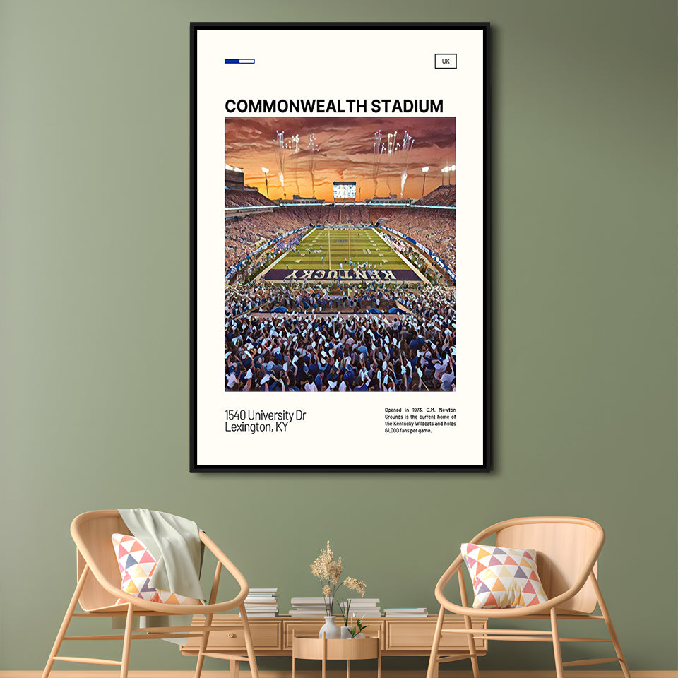 Commonwealth Stadium Print, Kentucky Wildcats Stadium Canvas Art, Man Cave Gift, Floating Framed Canvas Print Wall Art