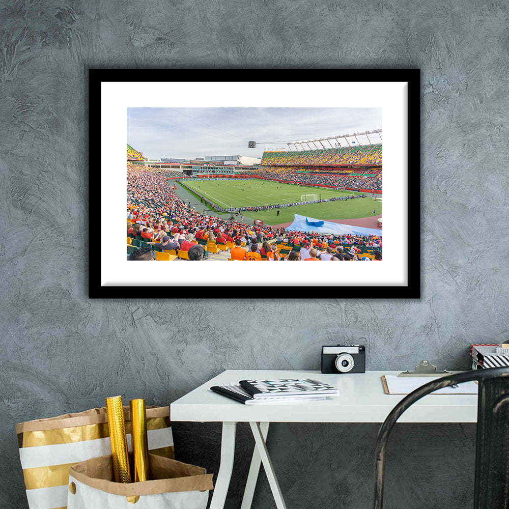 Commonwealth Stadium Soccer, Stadium Canvas, Sport Art, Gift for him, White Border Framed Art Print Wall Decor