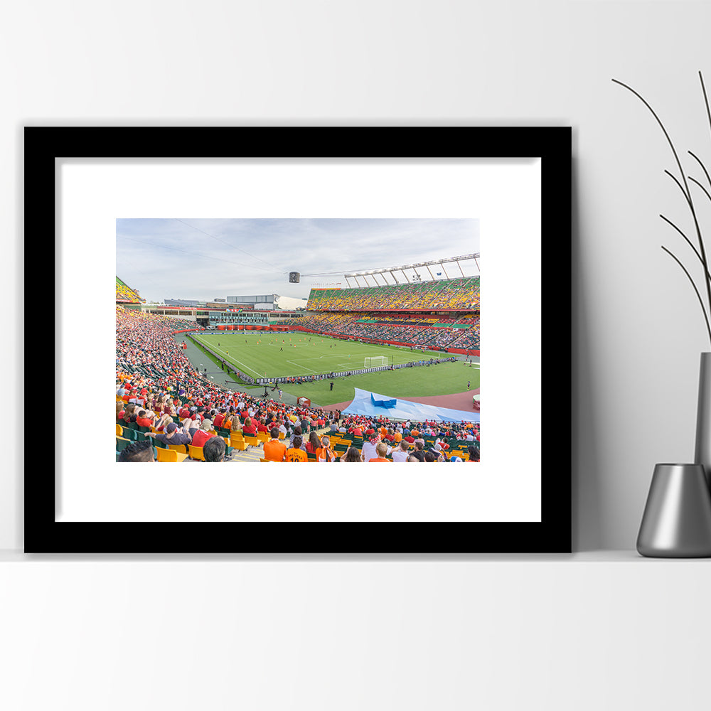 Commonwealth Stadium Soccer, Stadium Canvas, Sport Art, Gift for him, White Border Framed Art Print Wall Decor