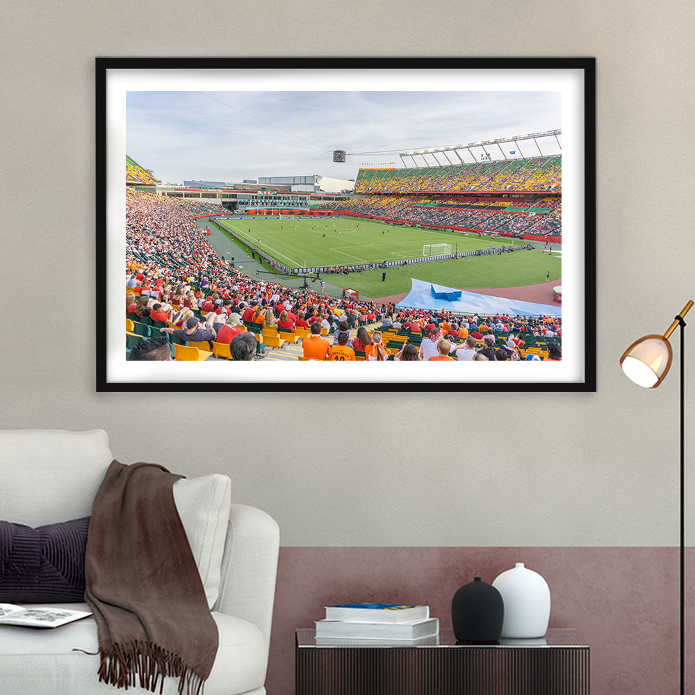 Commonwealth Stadium Soccer, Stadium Canvas, Sport Art, Gift for him, White Border Framed Art Print Wall Decor