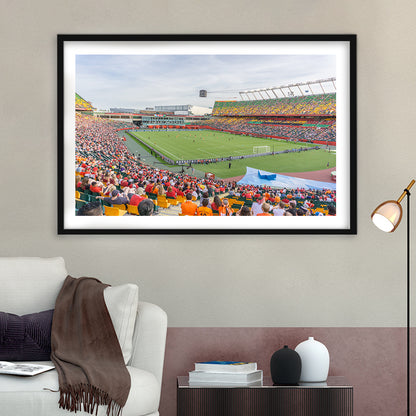 Commonwealth Stadium Soccer, Stadium Canvas, Sport Art, Gift for him, White Border Framed Art Print Wall Decor