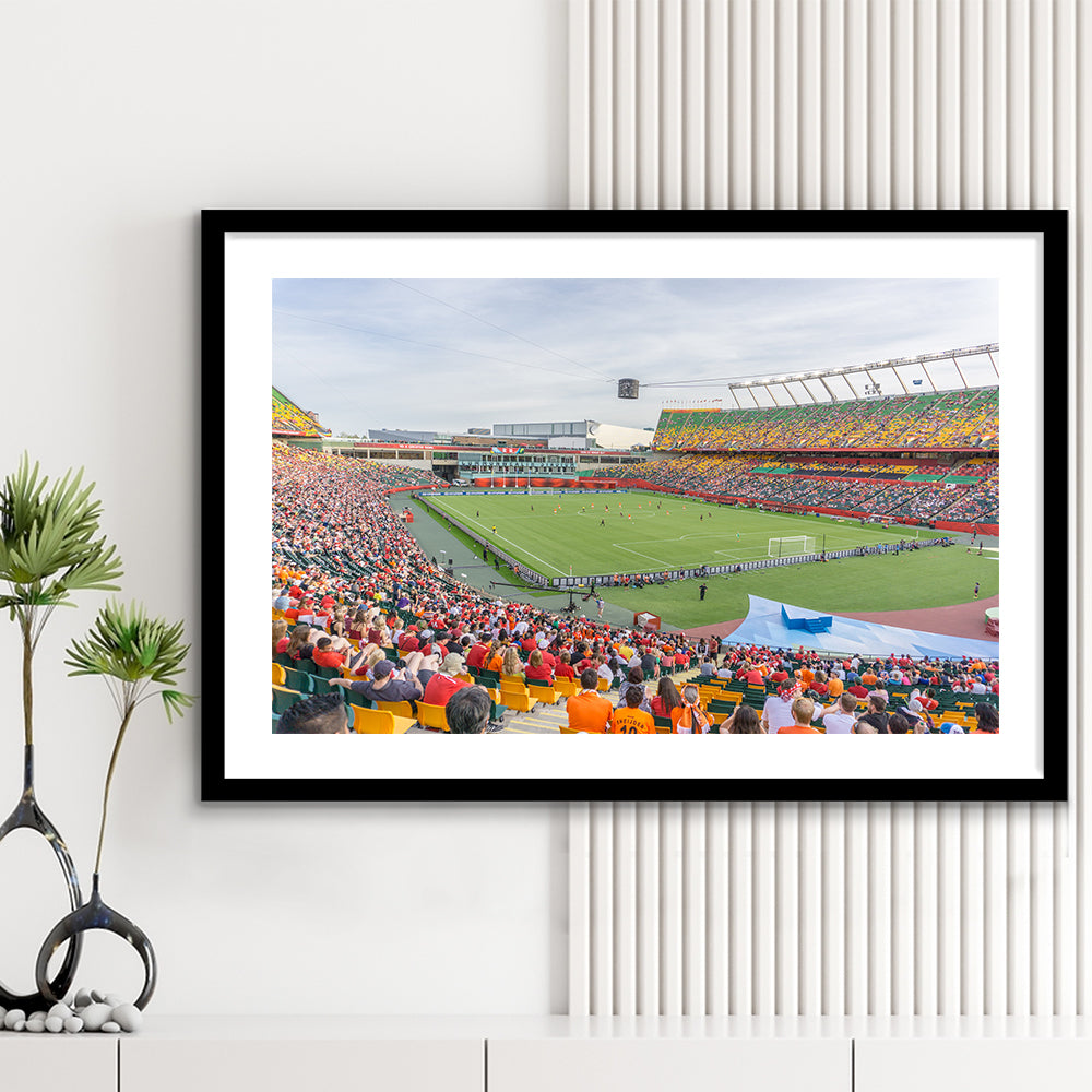 Commonwealth Stadium Soccer, Stadium Canvas, Sport Art, Gift for him, White Border Framed Art Print Wall Decor