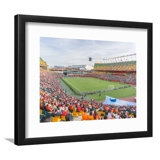 Commonwealth Stadium Soccer, Stadium Canvas, Sport Art, Gift for him, White Border Framed Art Print Wall Decor
