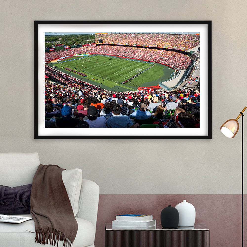 Commonwealth Stadium, Stadium Canvas, Sport Art, Gift for him, White Border Framed Art Print Wall Decor
