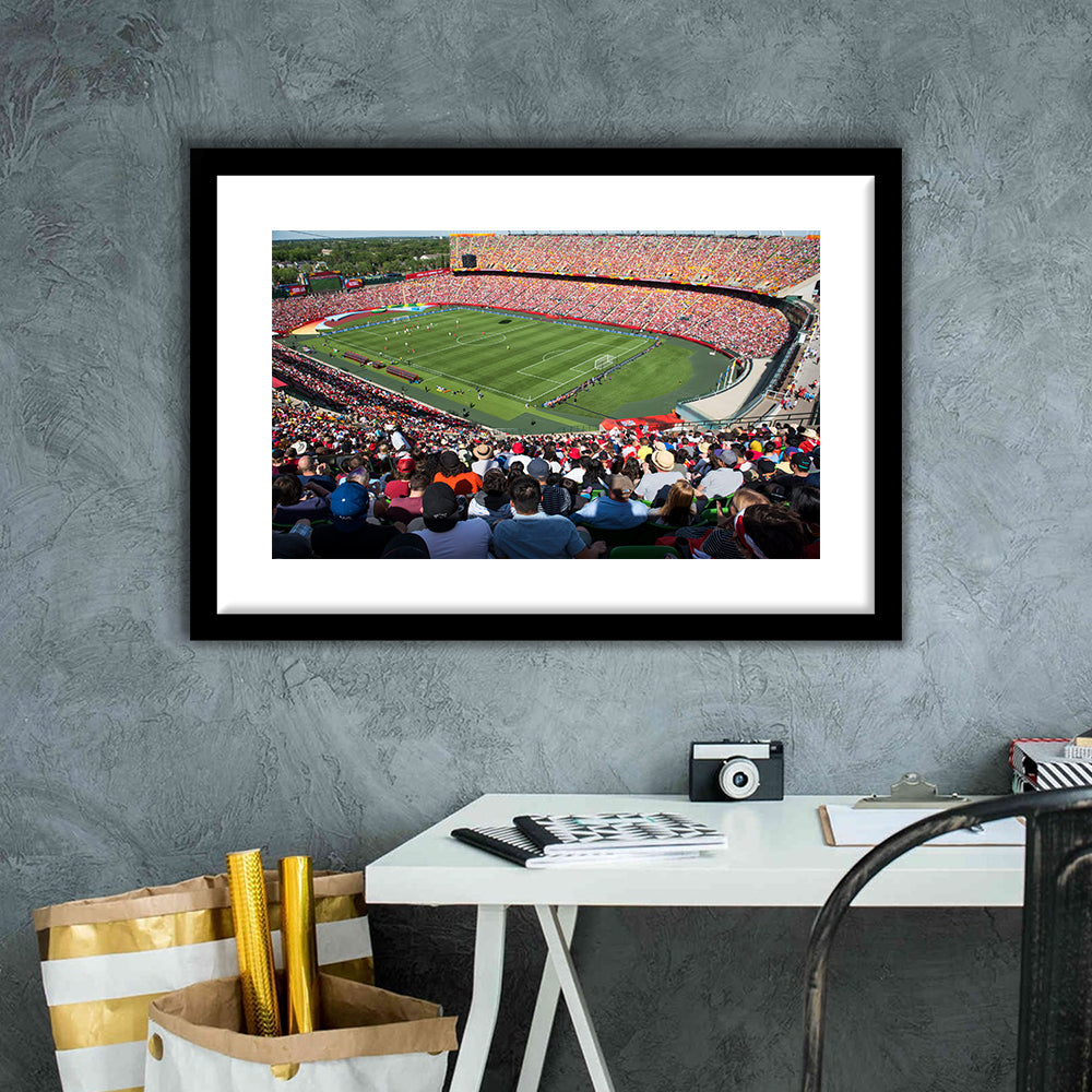 Commonwealth Stadium, Stadium Canvas, Sport Art, Gift for him, White Border Framed Art Print Wall Decor