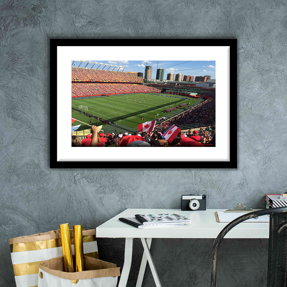 Commonwealth Stadium in Canada, Stadium Canvas, Sport Art, Gift for him, White Border Framed Art Print Wall Decor