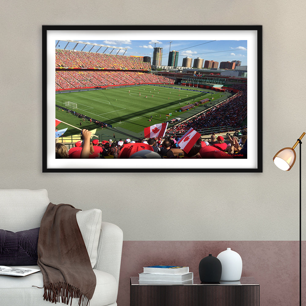 Commonwealth Stadium in Canada, Stadium Canvas, Sport Art, Gift for him, White Border Framed Art Print Wall Decor