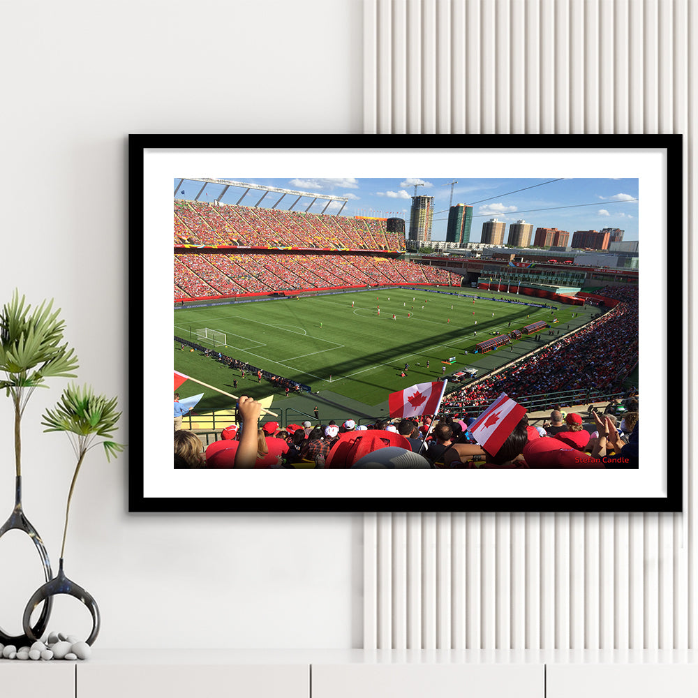 Commonwealth Stadium in Canada, Stadium Canvas, Sport Art, Gift for him, White Border Framed Art Print Wall Decor