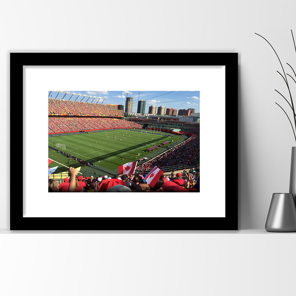 Commonwealth Stadium in Canada, Stadium Canvas, Sport Art, Gift for him, White Border Framed Art Print Wall Decor