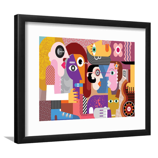 Contemporary Abstract Geometric Wall Art, Extra Large Modern Decor, Large Colorful, Framed Art Print White Border