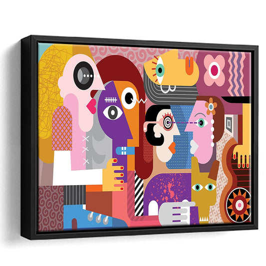 Contemporary Abstract Geometric Wall Art, Extra Large Modern Decor, Framed Cavas Print, Floating Frame